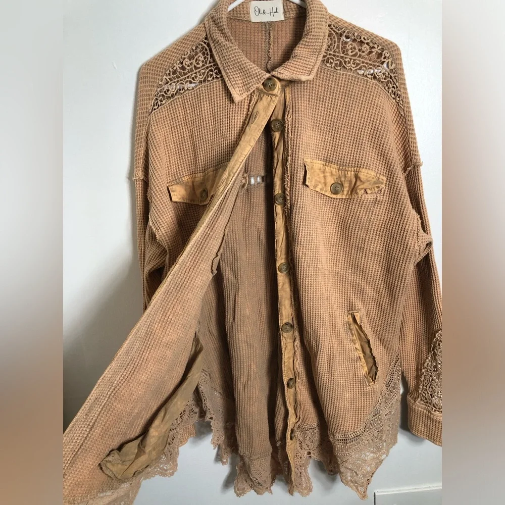 Oli & Hali Brown Button Down Shirt with Lace Details - Picture 2 of 5